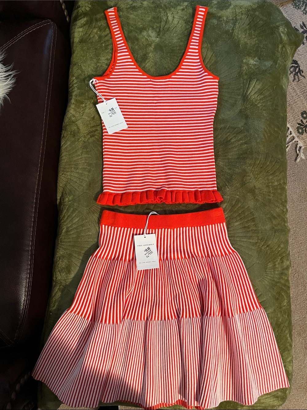 Striped Red & White Tank Top and Skirt Set